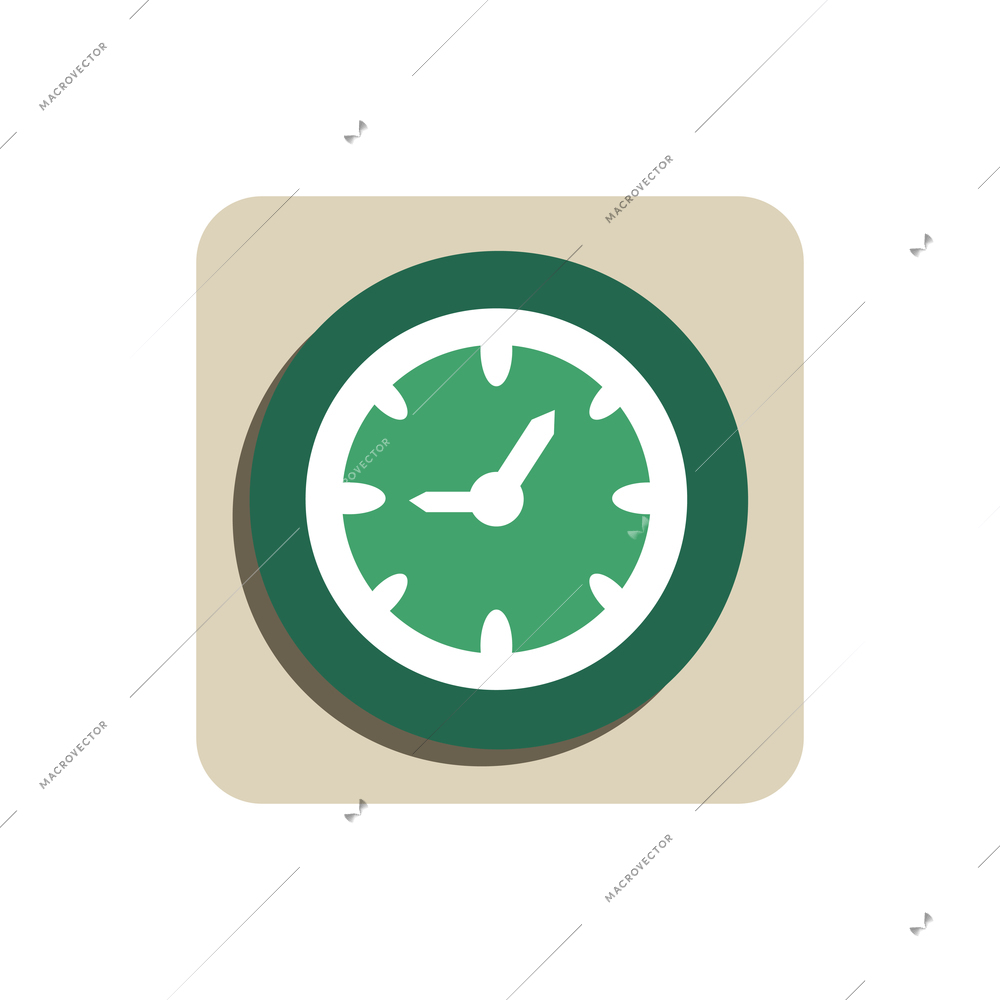 Flat mobile icon with green clock vector illustration