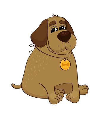 Funny fat dog wearing locket on white background cartoon vector illustration