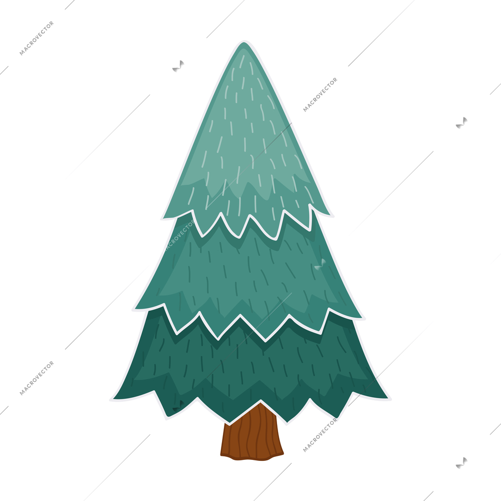 Cartoon green fir tree on white background vector illustration