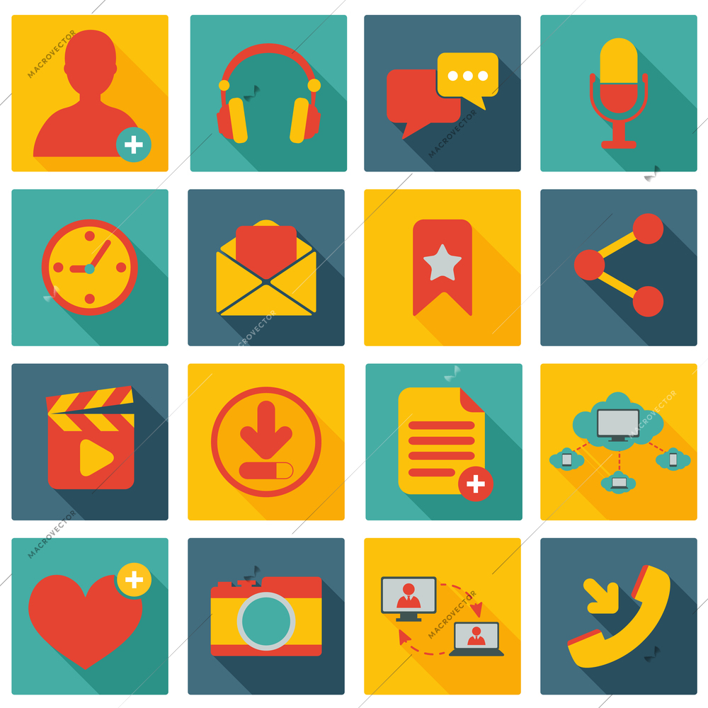 Social network icons set with web elements isolated vector illustration