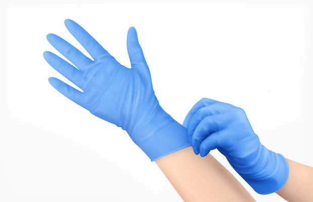 Pare of human hands in blue latex gloves used for personal protection realistic design concept vector illustration