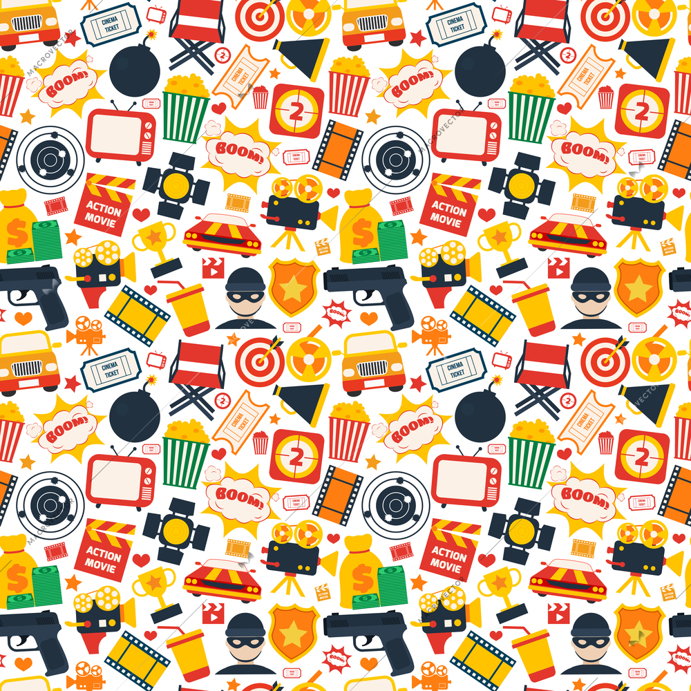 Action movie film cinema professional production seamless pattern vector illustration