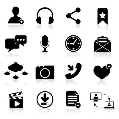Social network icons black set with web navigation elements isolated vector illustration