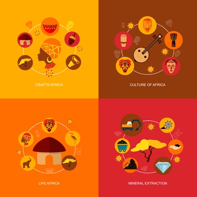 Africa flat icon composition with crafts culture life mineral extraction isolated vector illustration