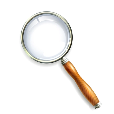 Magnifying glass with wooden handle isolated on white background vector illustration