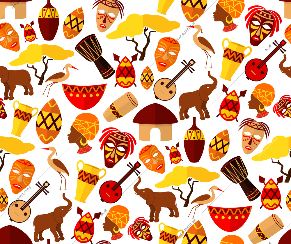 Africa jungle ethnic tribe travel seamless pattern vector illustration