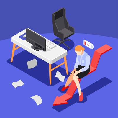 Burn-out syndrome isometric background with work and deadline symbols vector illustration