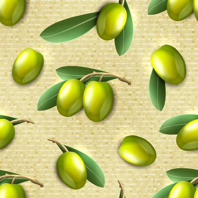 Green natural organic olives branches seamless pattern vector illustration