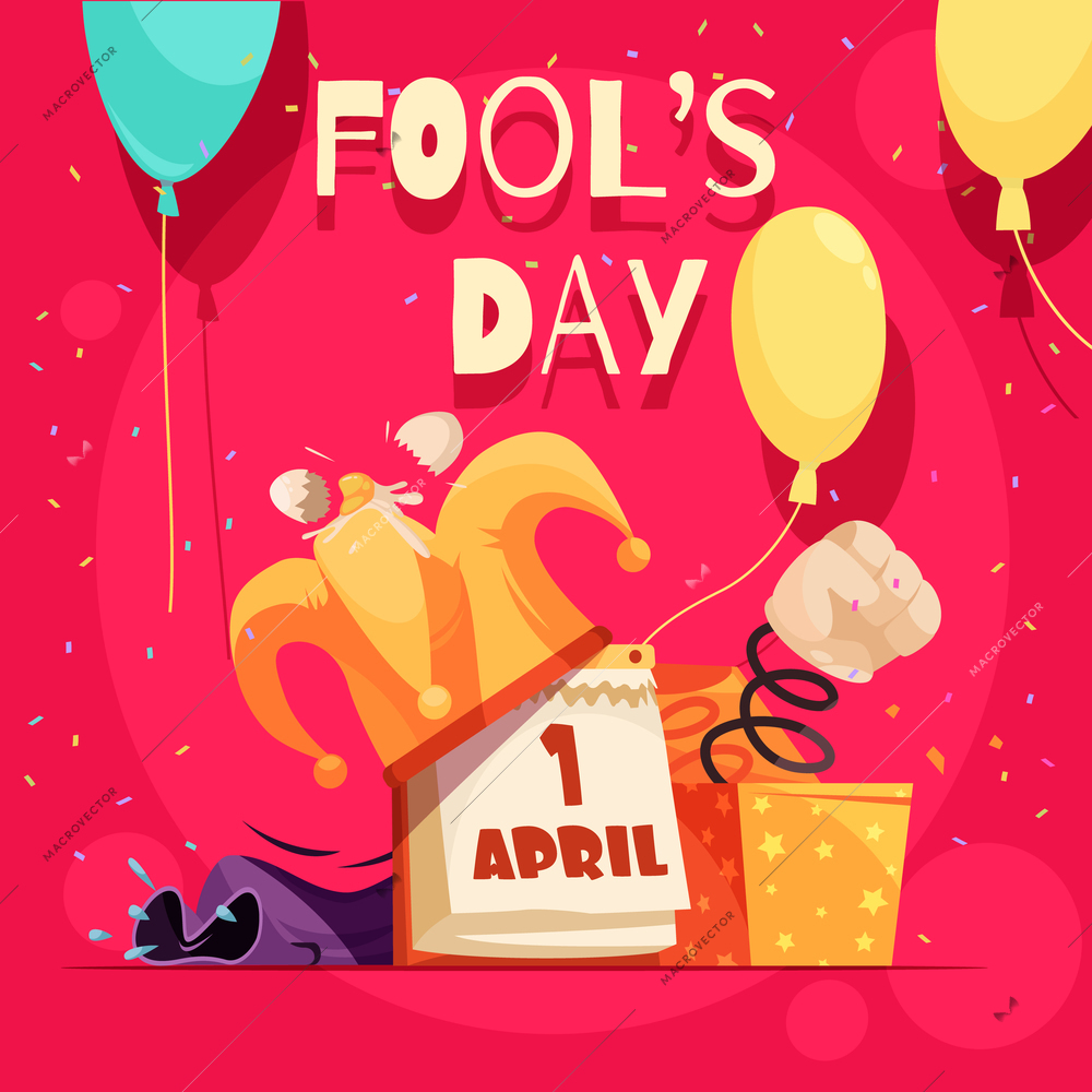 All fools day composition with editable text and doodle images of calendar joker hat and text vector illustration