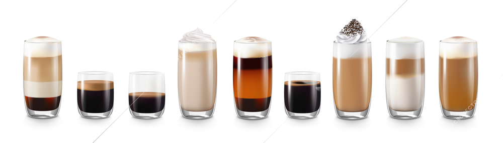 Coffee drinks realistic set with latte and americano isolated vector illustration