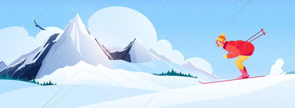 Ski resort composition with alpine skiing symbols flat vector illustration