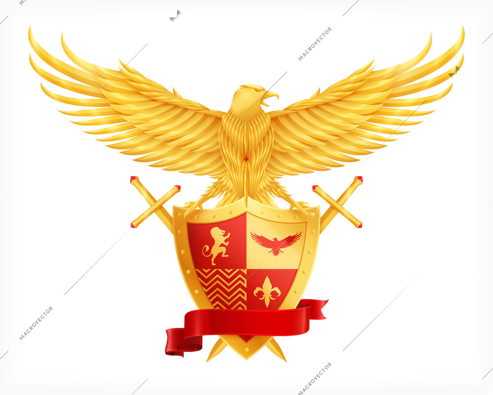 Heraldic animal decorative elements concept with eagle realistic vector illustration