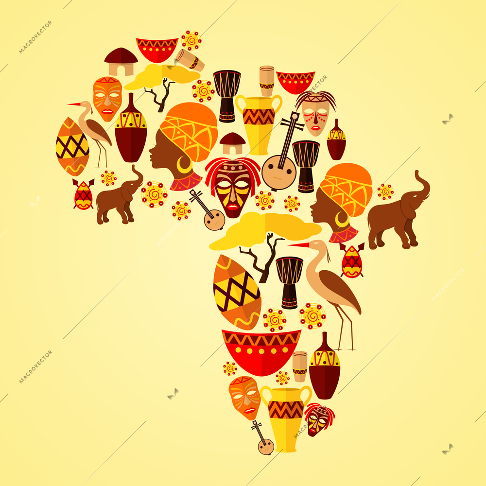 Africa continent jungle ethnic tribe travel concept vector illustration
