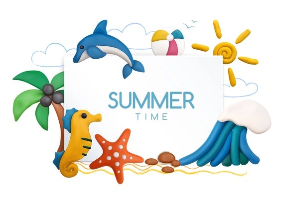 Summer time plasticine objects set with sea life symbols  vector illustration