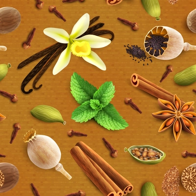 Confectionery spices food product decorative elements seamless pattern vector illustration