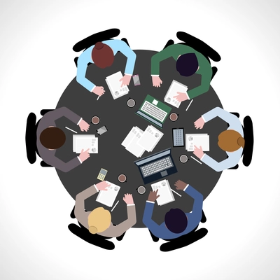 Business team meeting concept top view people on table vector illustration