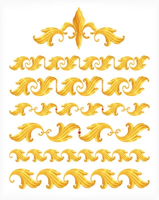 Heraldic decorative elements seamless borders with swirls realistic isolated vector illustration