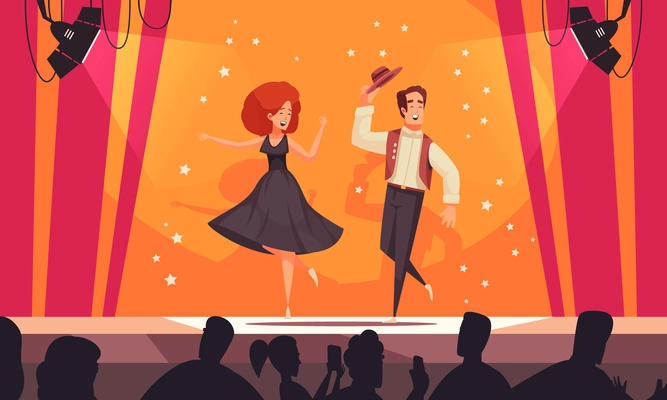 International dance day flat background with pair of dancers performing national folk dance vector illustration