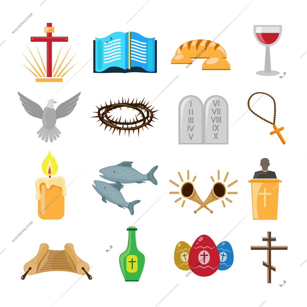 Christian church traditional symbols icons set isolated vector illustration