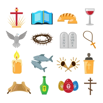 Christian church traditional symbols icons set isolated vector illustration