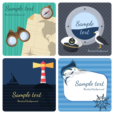 Nautical sea travel mini posters set marine journey cruise vacations isolated vector illustration