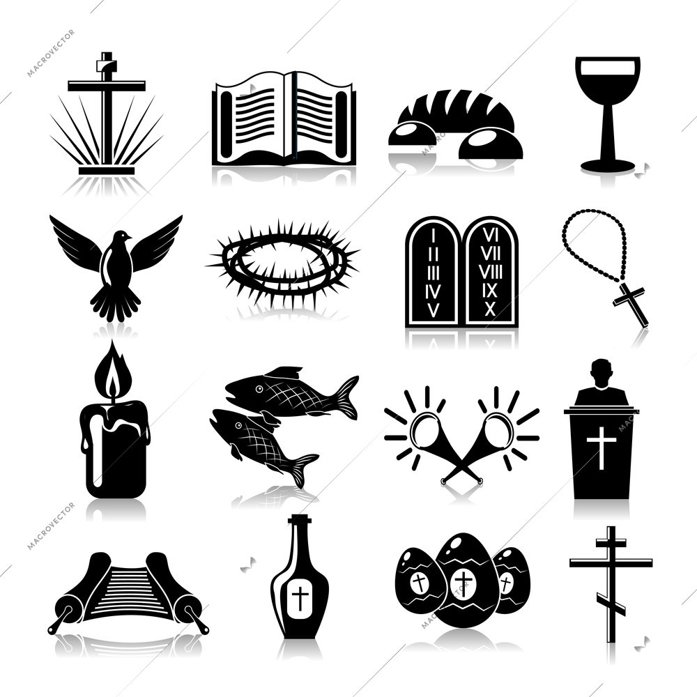 Christianity traditional religious symbols black icons set isolated vector illustration