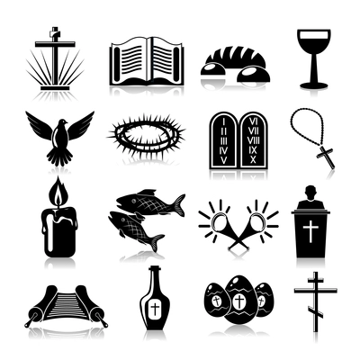 Christianity traditional religious symbols black icons set isolated vector illustration