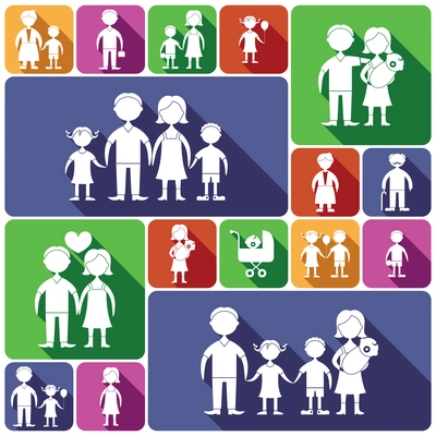 Family figures decorative flat icons set of men women baby isolated vector illustration