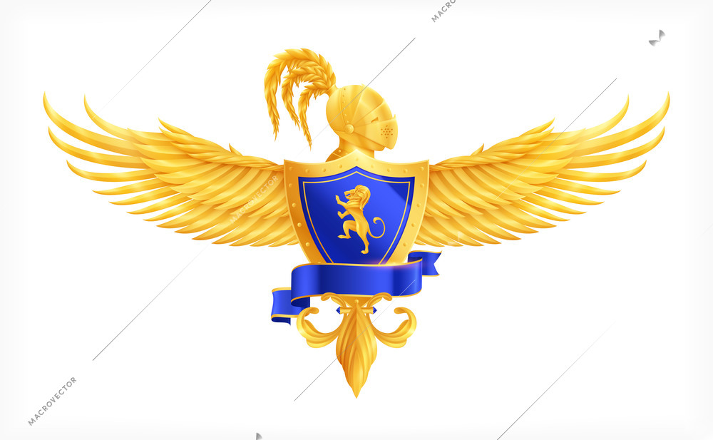 Heraldic element decorative concept with wings and helmet realistic vector illustration