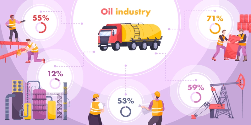 Oil industry infographic set with oil exploration symbols flat vector illustration