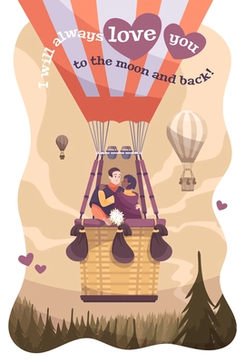 Valentines day card flat poster with i will always love you to the moon and back description vector illustration