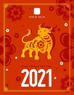 Holiday poster with Year of the ox and Happy Chinese New Year text vector illustration