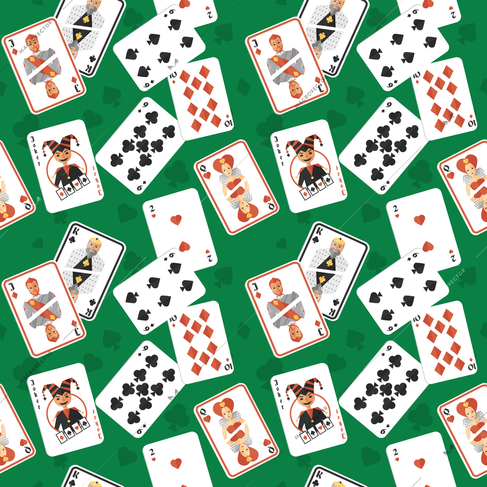Casino poker hazard risk games playing cards seamless pattern vector illustration.
