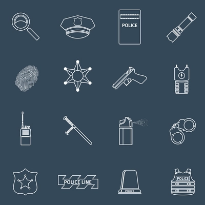 Police protect and serve special forces outline icons set isolated vector illustration