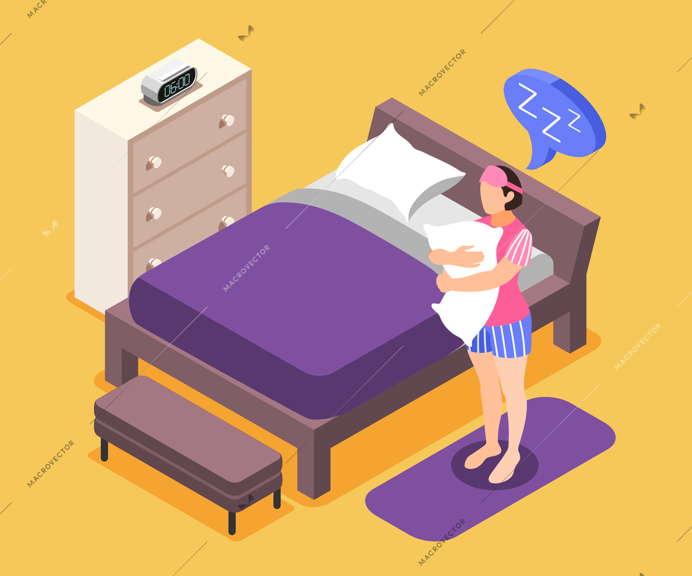 Human needs isometric composition with sleeping need symbols  vector illustration