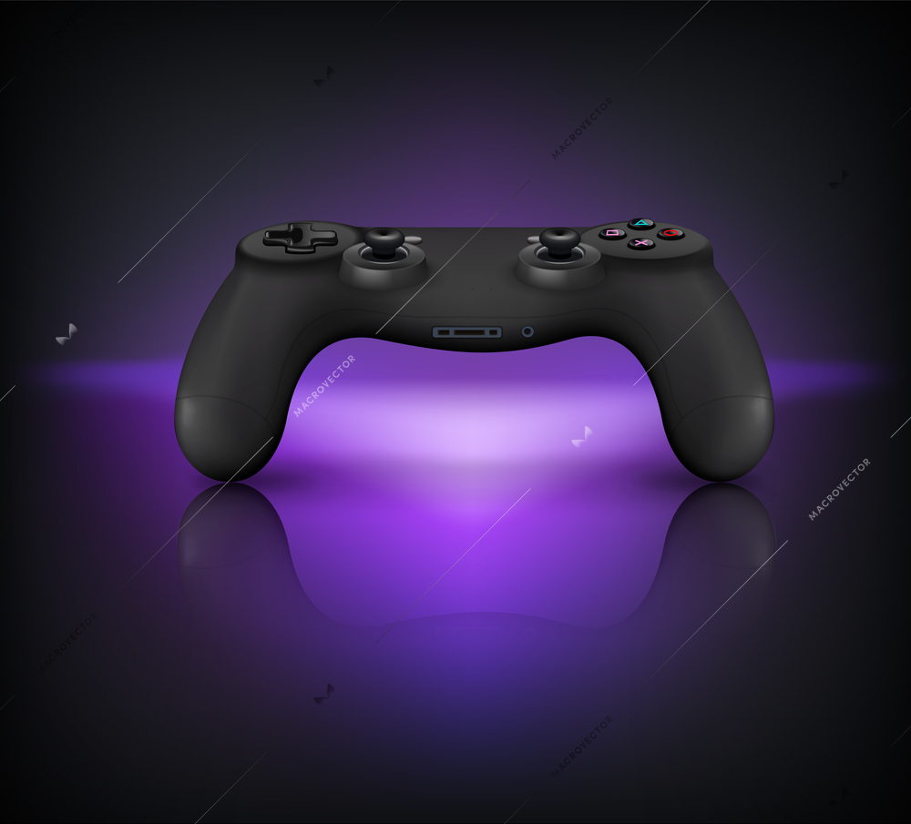 Gamepad controller videogames composition of realistic gaming pad image with buttons and joysticks on gradient background vector illustration