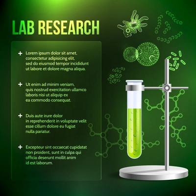 Bacteria and virus lab research background with test tube vector illustration