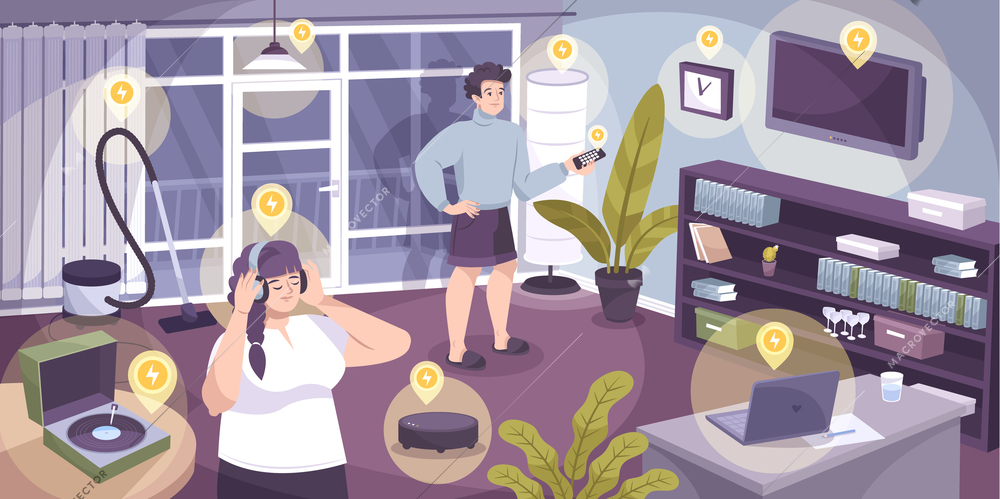 Electricity home composition with many appliances in the home that run on mains vector illustration