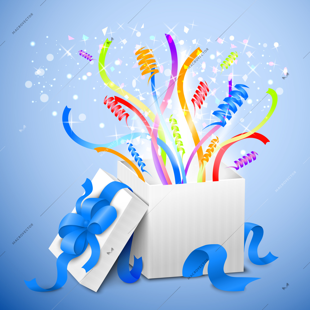 Birthday open gift package poster vector illustration