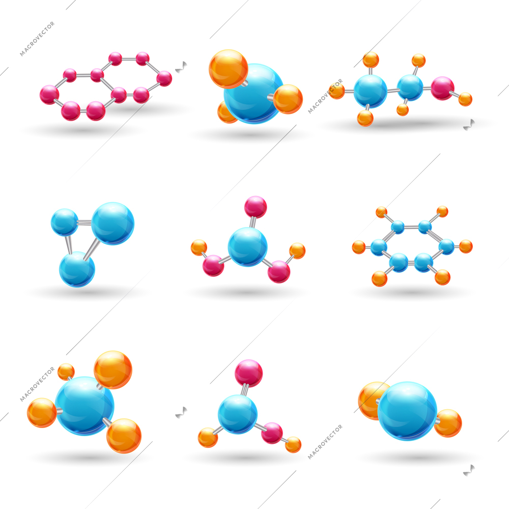 3d atomic structure chemical molecule models isolated vector illustration