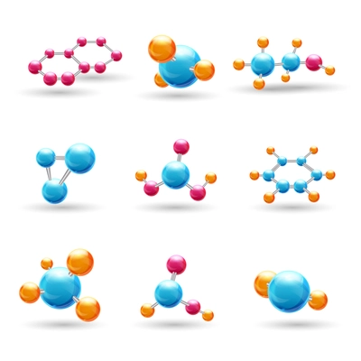 3d atomic structure chemical molecule models isolated vector illustration