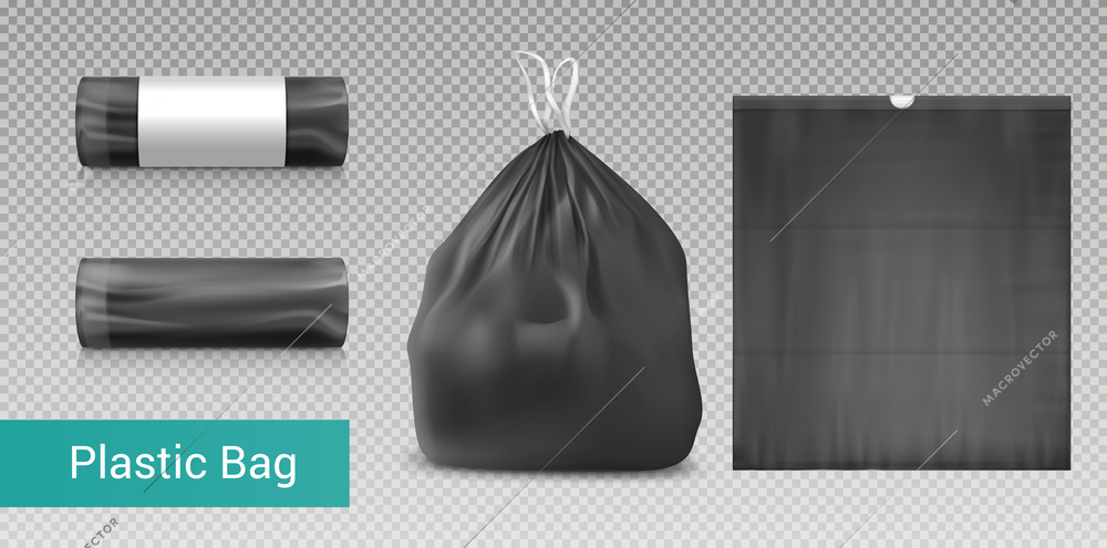 Set of isolated plastic trash bag realistic icons with wrapped pack of sacks for household use vector illustration