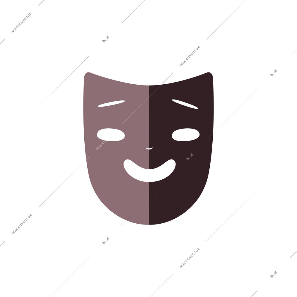 Black smiling drama mask flat icon vector illustration