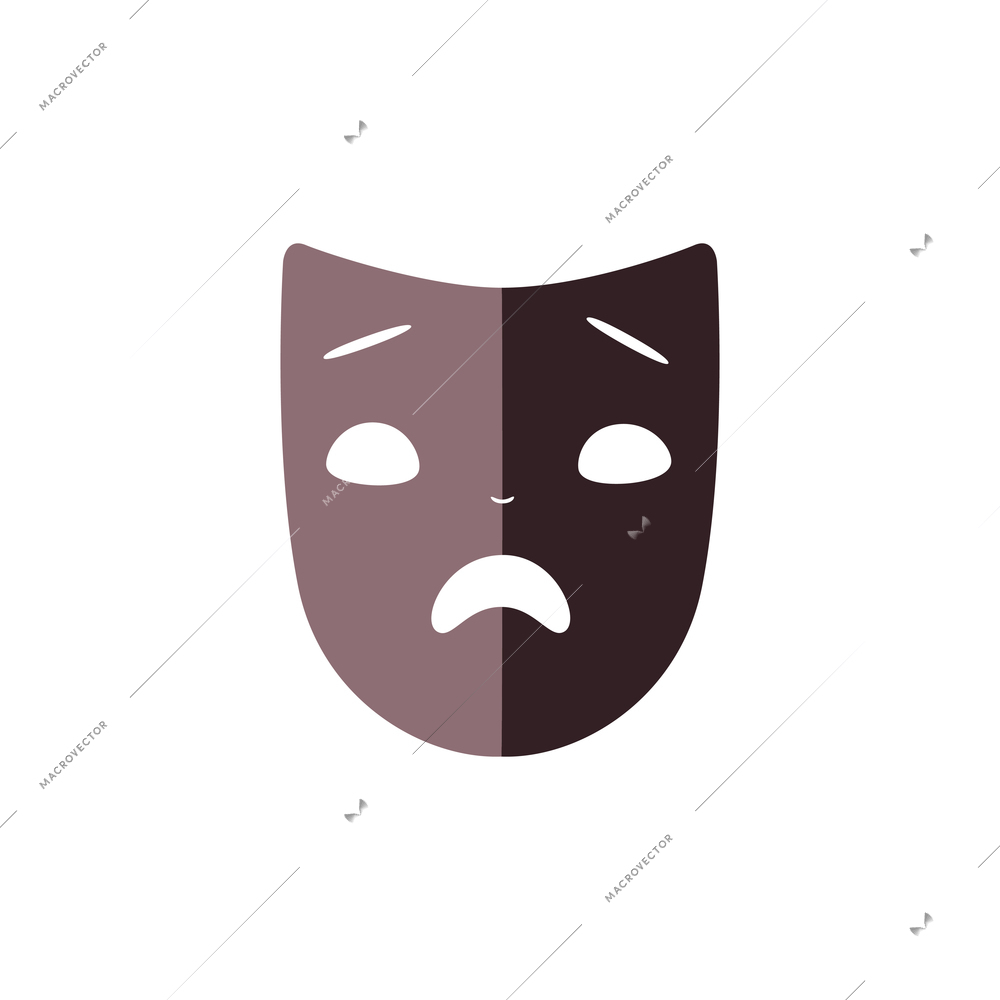 Theater face mask with sad shocked face expression flat vector illustration