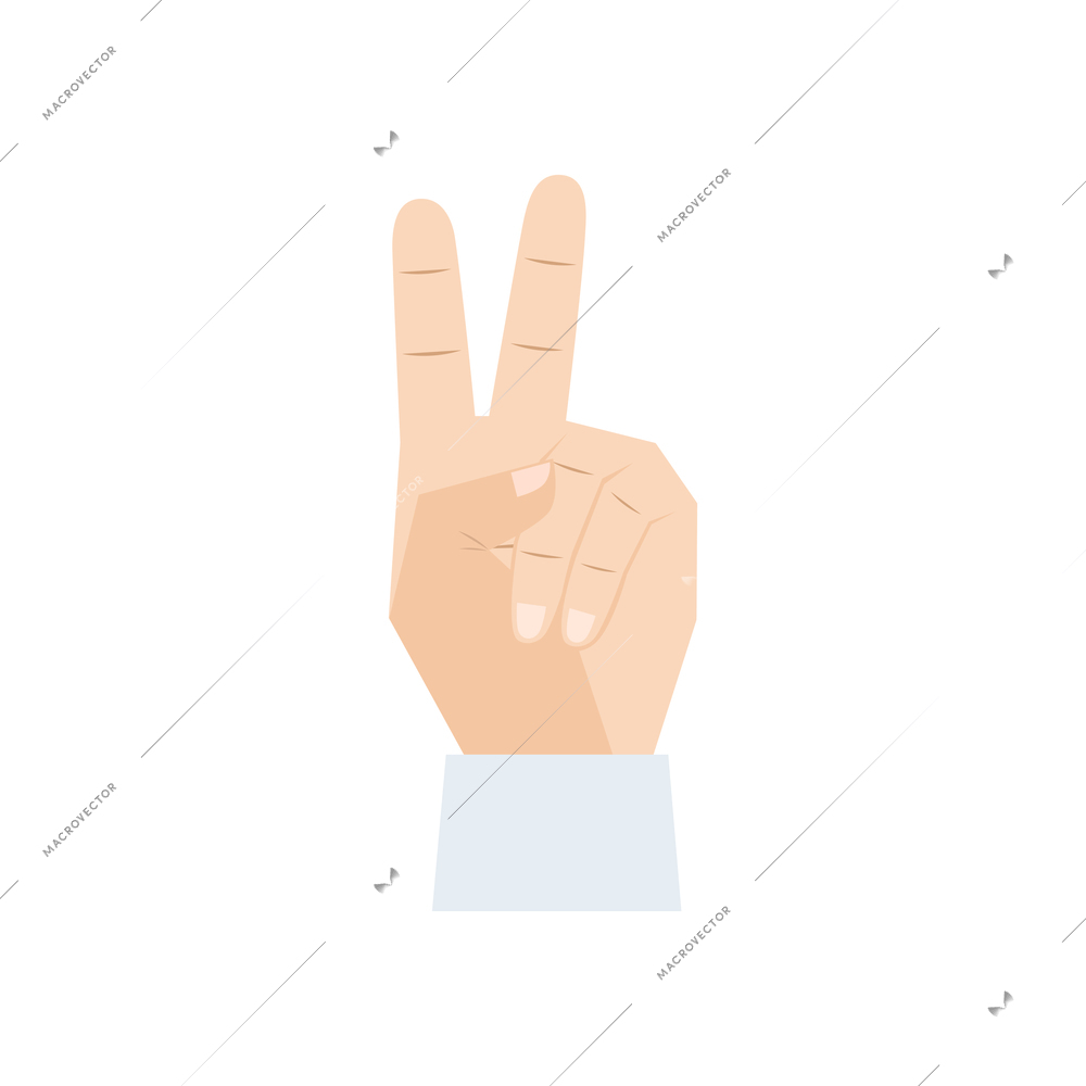Human hand showing two fingers flat vector illustration