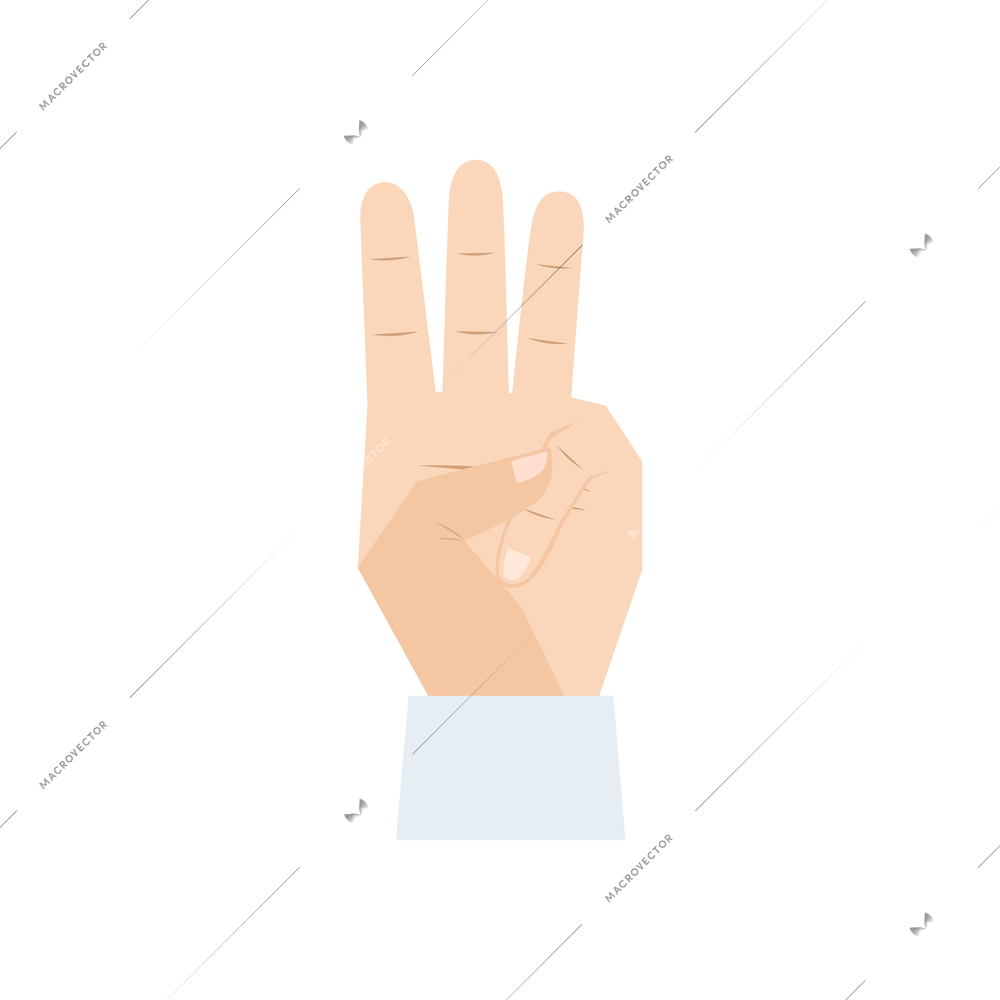 Flat icon of hand showing three fingers vector illustration