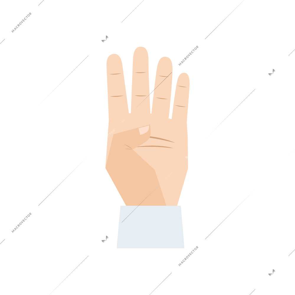 Human hand counting to four flat icon vector illustration