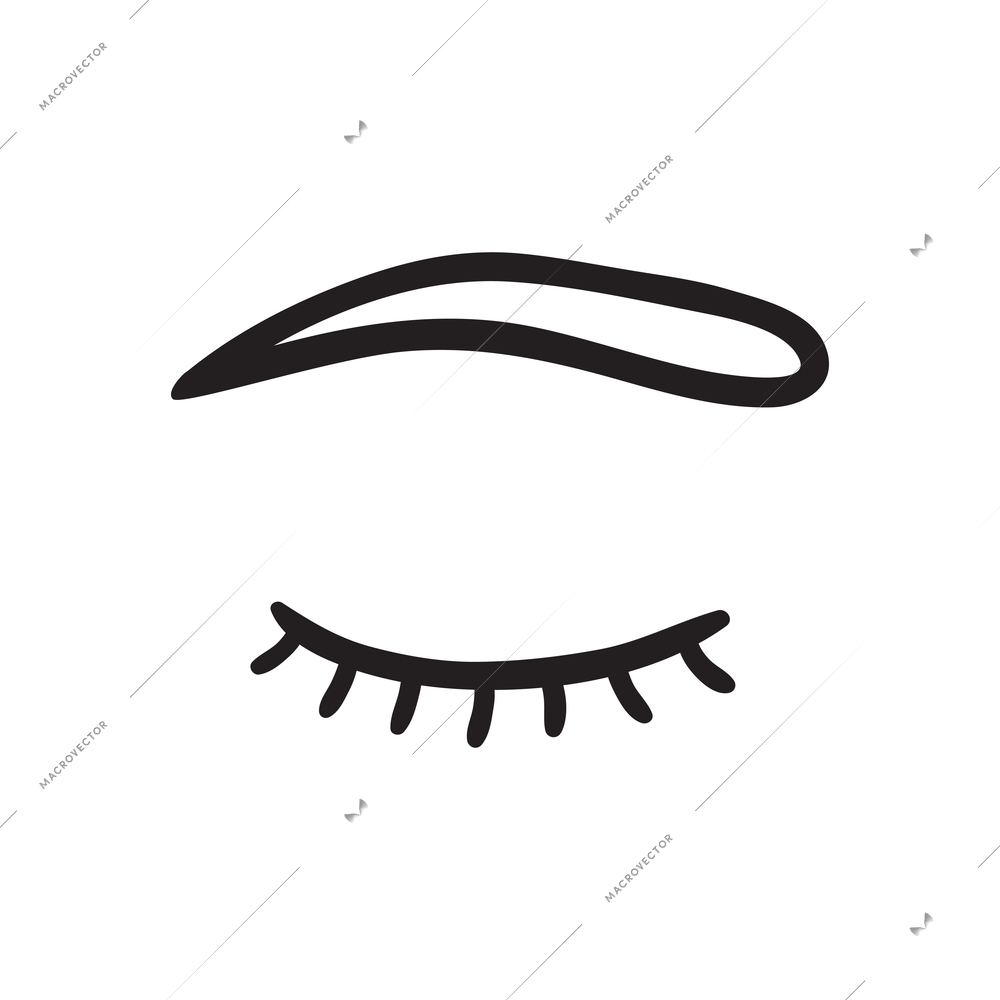 Closed human eye on white background hand drawn vector illustration