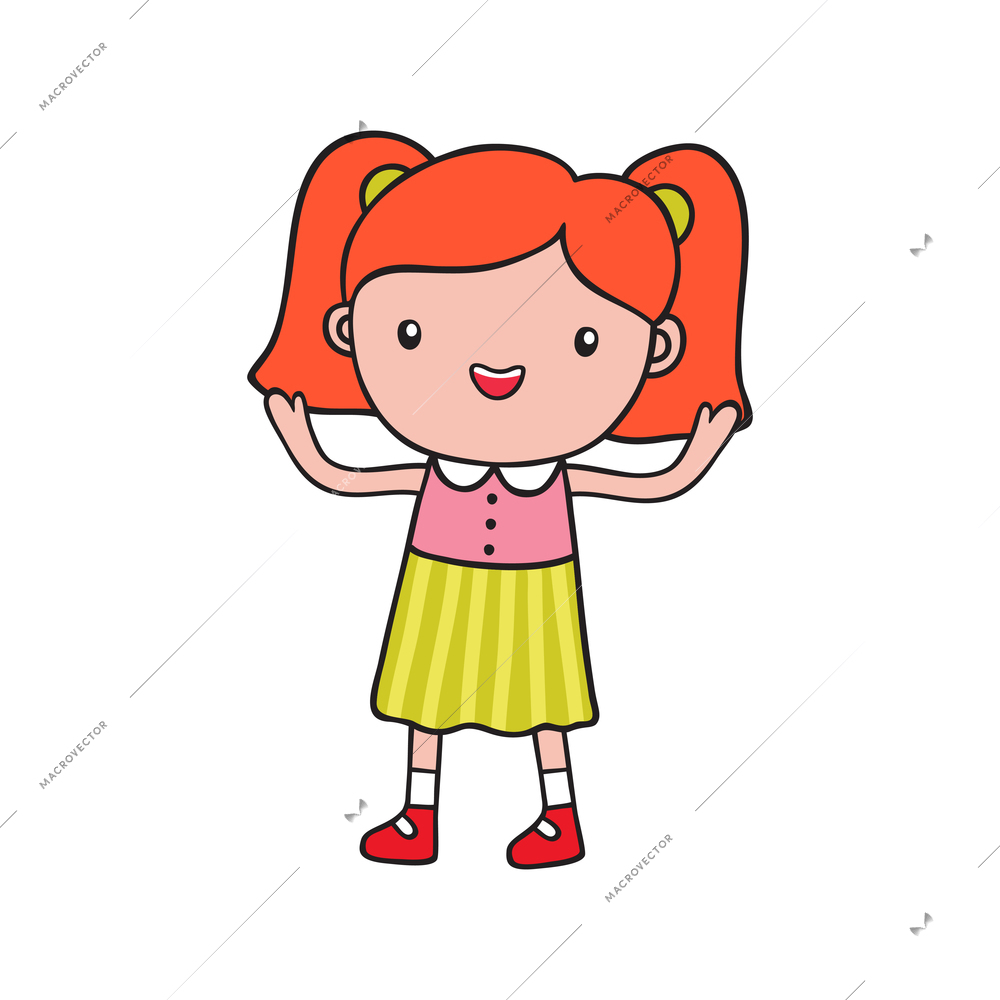 Cute little girl with red hair laughing doodle vector illustration