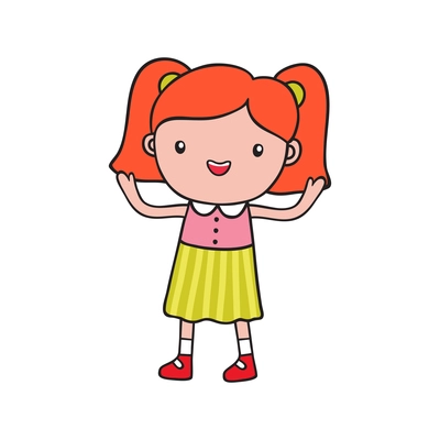 Cute little girl with red hair laughing doodle vector illustration